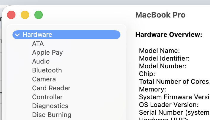 macOS System Report window