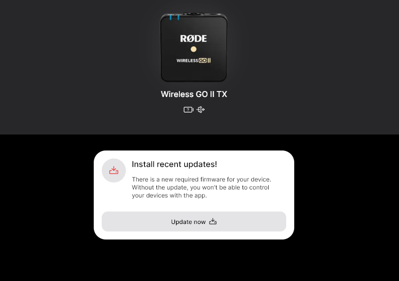 Firmware update in RØDE Central