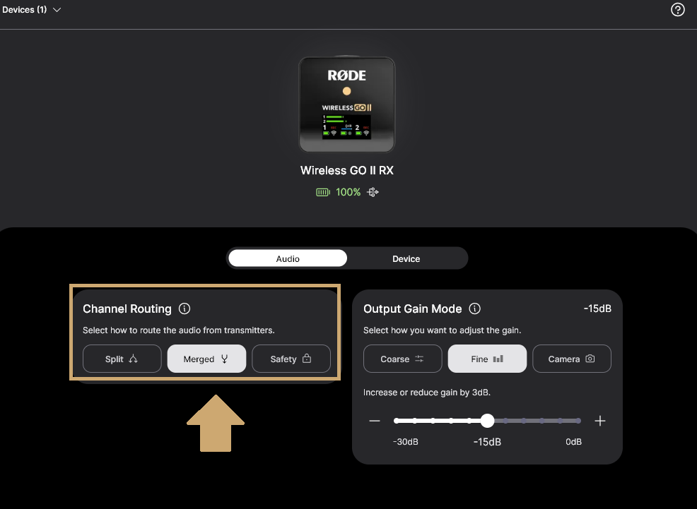 RØDE Central mode selection