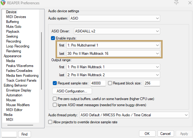 Configure multichannel input range