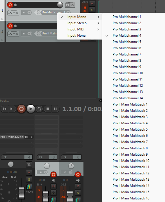 Available inputs in REAPER
