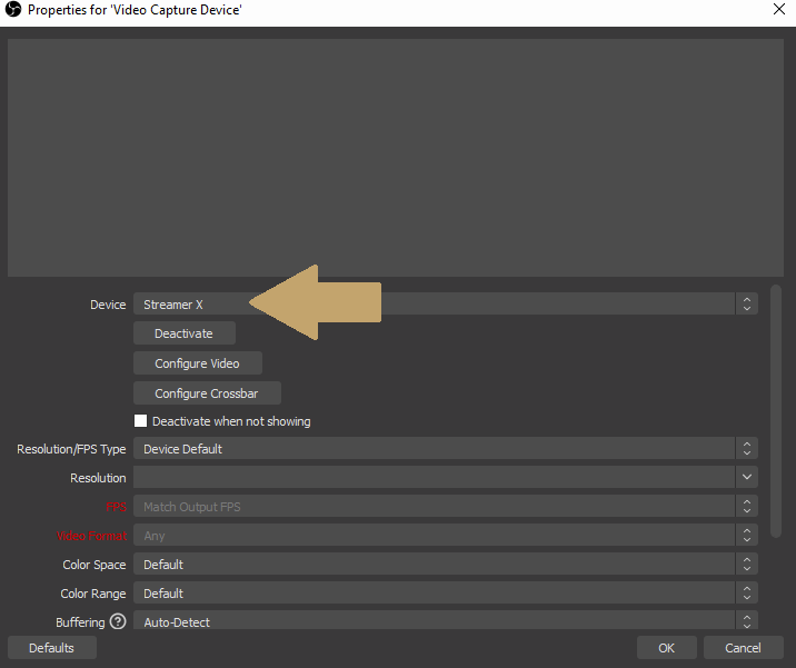 Add Streamer X as a Video Capture Device