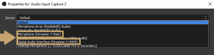 Add Streamer X audio sources in OBS
