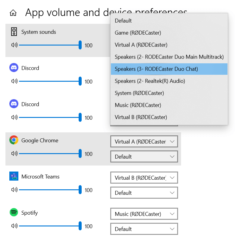 Virtual devices shown in Windows sound settings