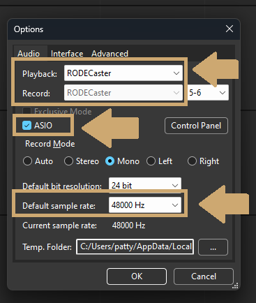 Hindenburg audio settings