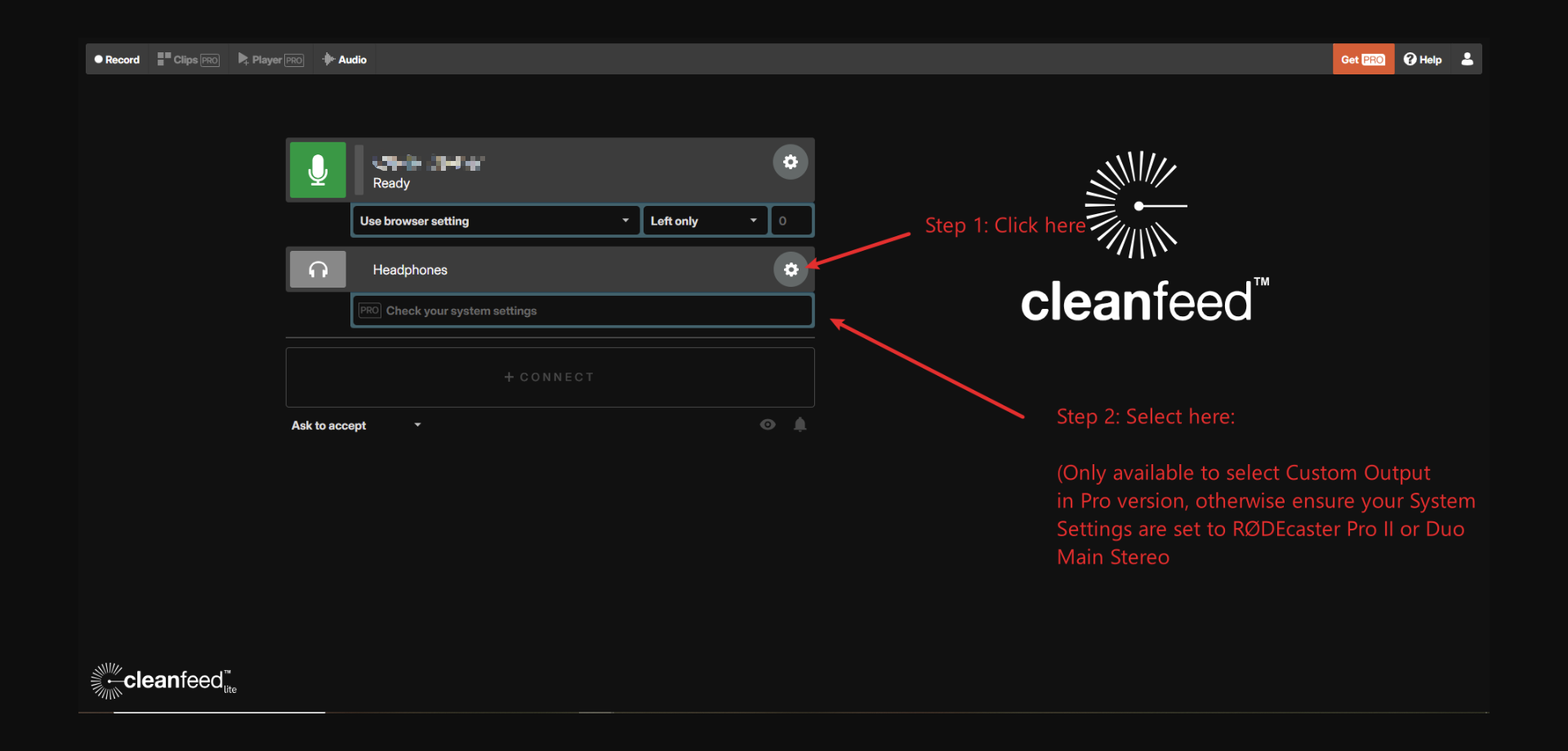 Cleanfeed output settings