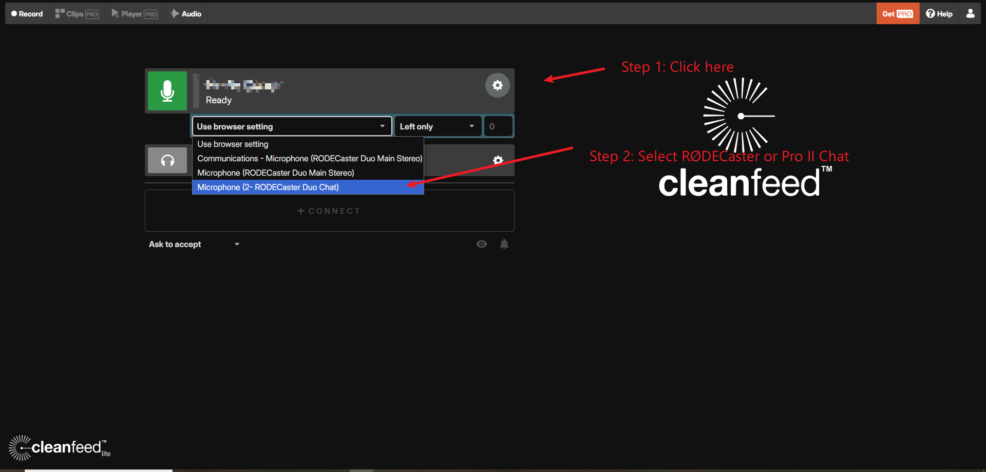 Cleanfeed input settings