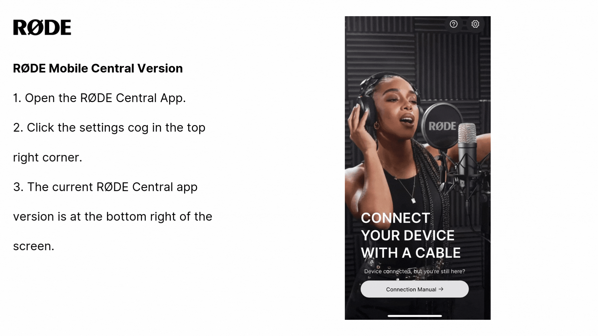 Checking the RØDE Central mobile version