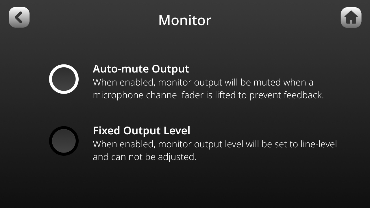 Auto Mute Monitor Output settings