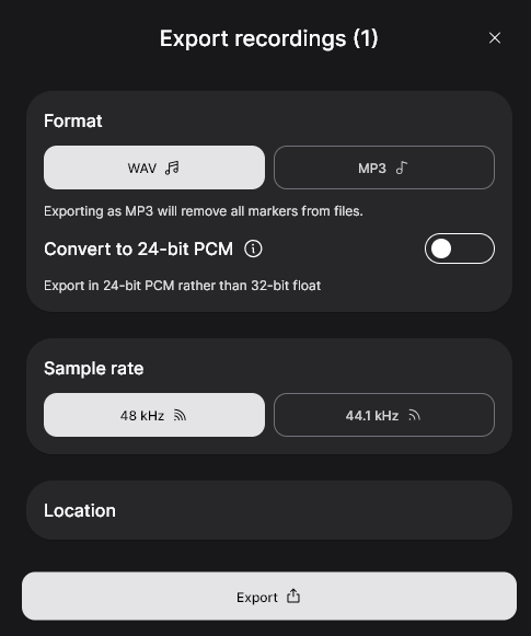 RØDE Central export settings