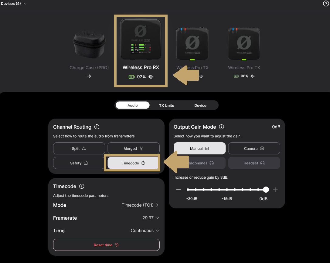 Channel Routing menu in RØDE Central Desktop