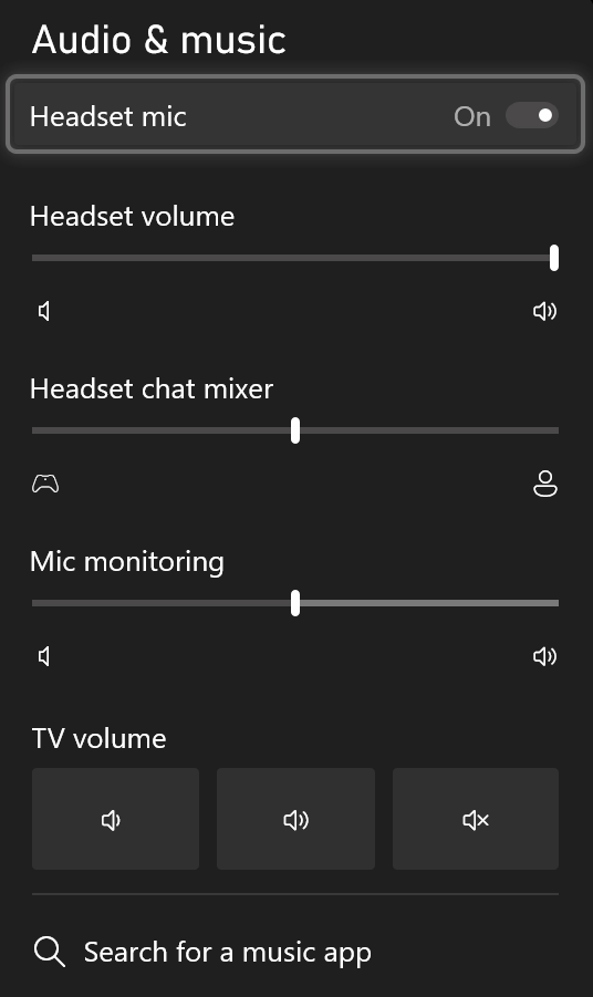 Xbox Audio and Music settings