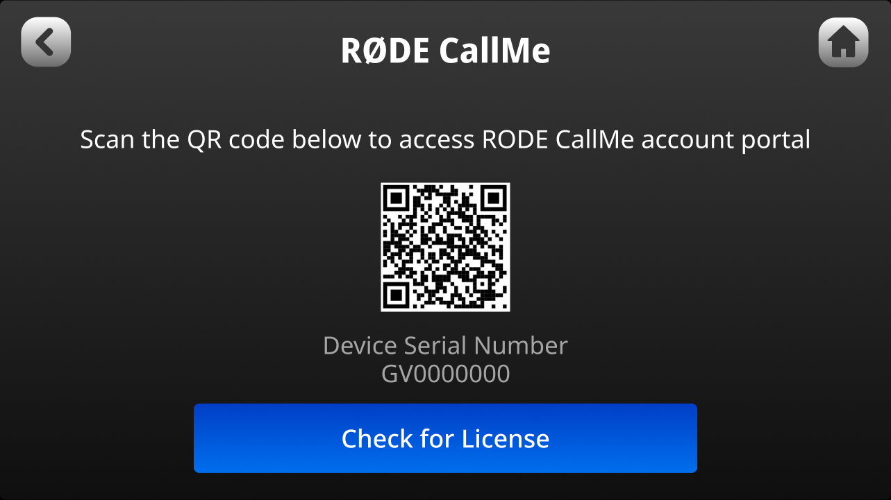 Check for licence screen