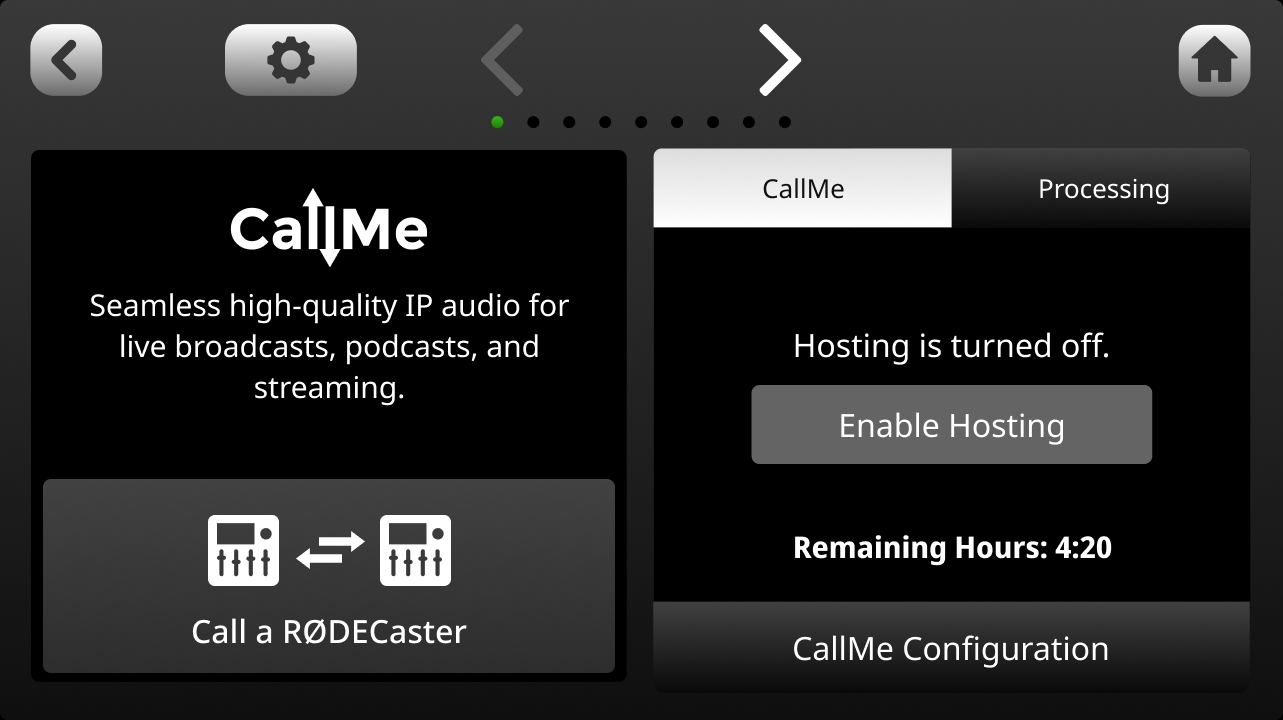 CallMe Configuration screen