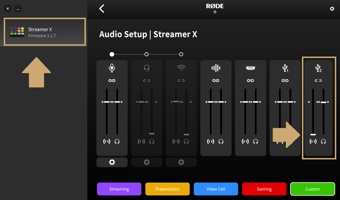 Streamer X audio setup screen