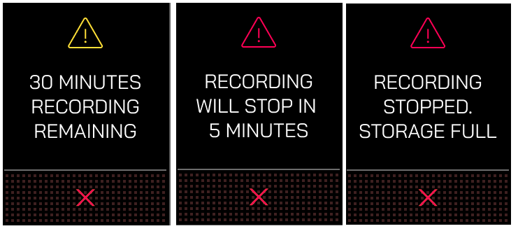 RØDECaster Video storage alert on touchscreen