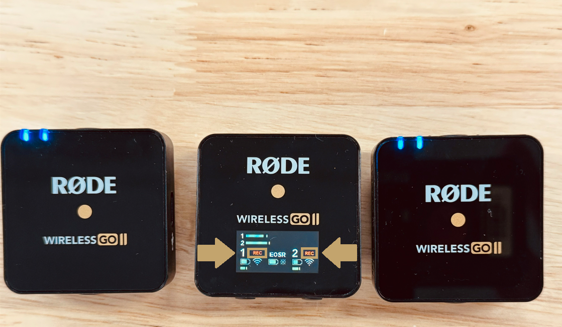 Wireless GO II receiver showing onboard recording status
