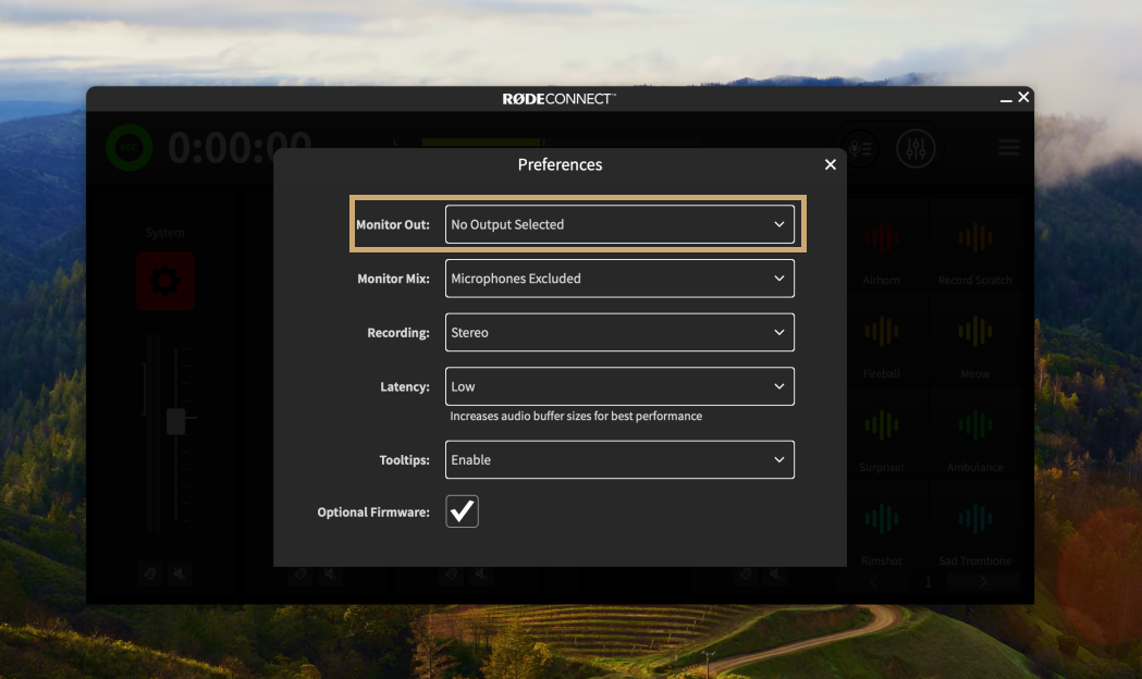 Monitor Out settings in RØDE Connect
