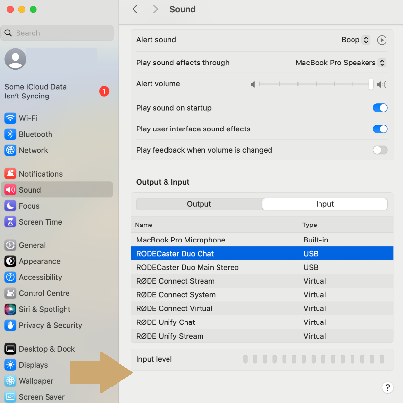 RØDECaster input settings on macOS