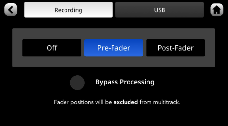 Multitrack settings screen