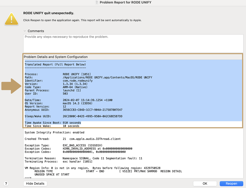 Example macOS crash report